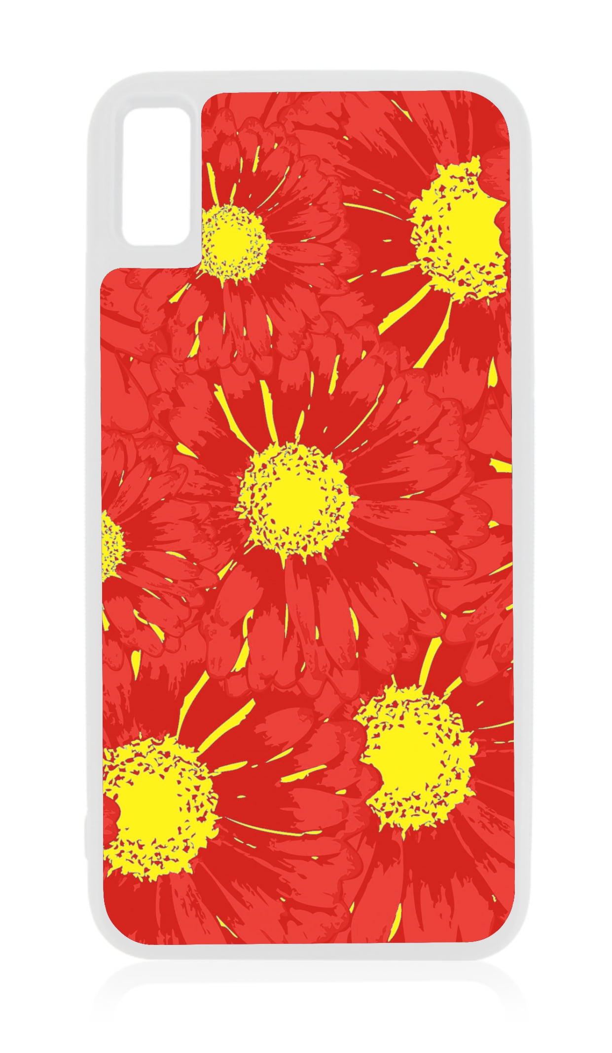 Red and Yellow Flowers Floral Pattern White Rubber Case for iPhone XR