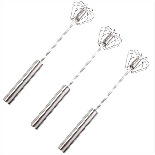Batidor Semiautomático de Acero Inoxidable, Batidor de Huevos de Acero Inoxidable, Batidor Giratorio Manual