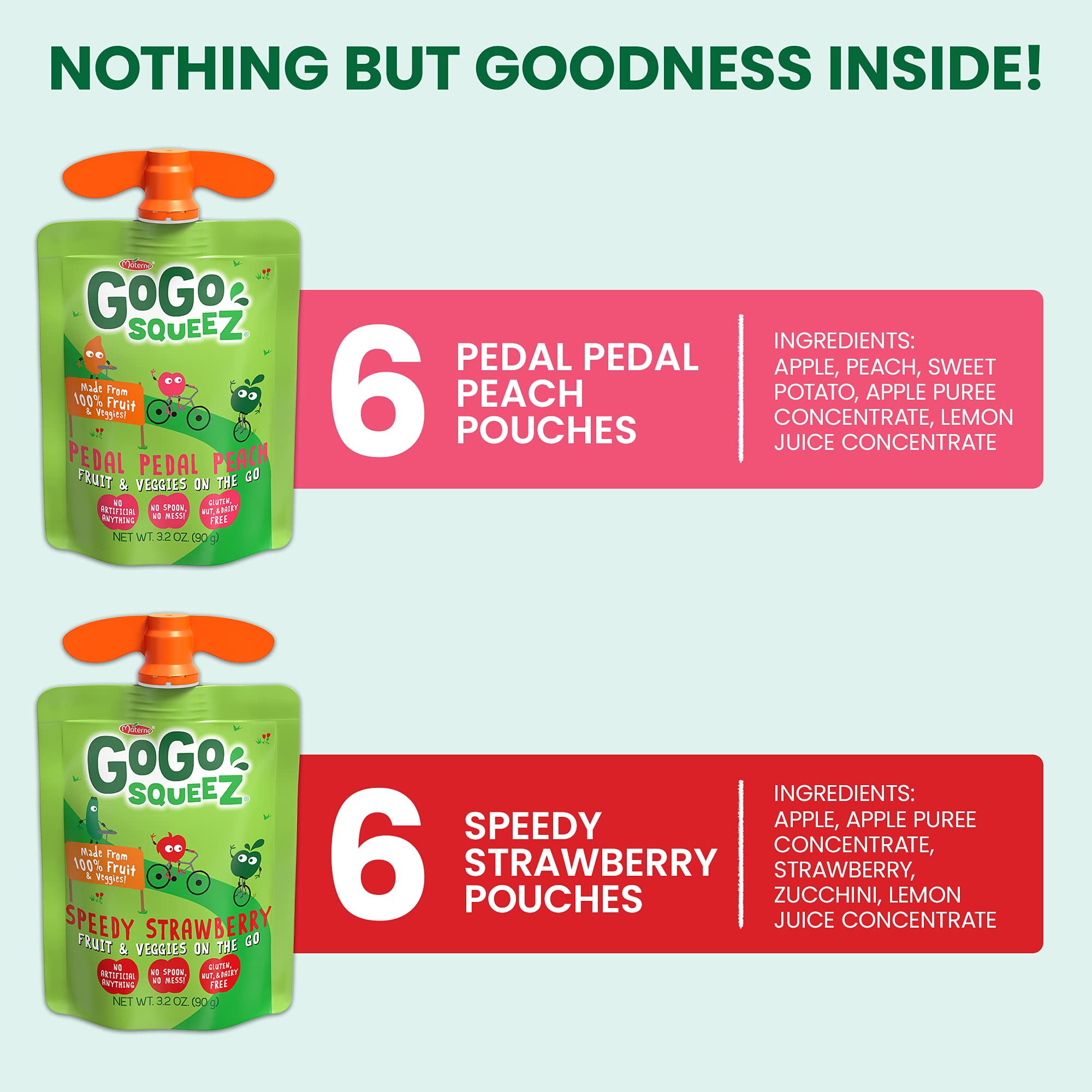 GoGo SqueeZ Fruit & VeggieZ, Variety Peach/Strawberry (Pack of 16)