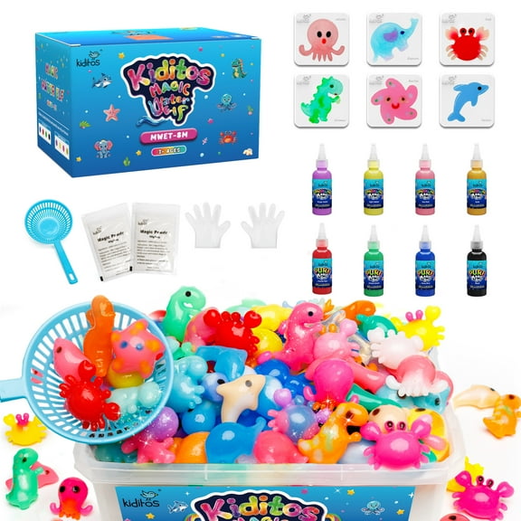 Kiditos Magic Water Elf Toy Kit,Aqua Fairy Water Gel kit with 8 Magic Gels&6 Molds-Make Your Own Water Pets&Squishy Toys–Creativity DIY Craft Kit,Birthday Gifts&Party Favors for Kids Ages 3 