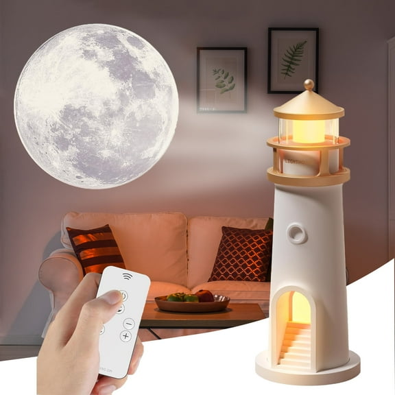 Quanmin LED Night Lamp Lighthouse Remote Control Moonlight Projection Lamp Desktop Creative Design Advanced Decoration for Bedroom, Living Room, Study Room, Gift