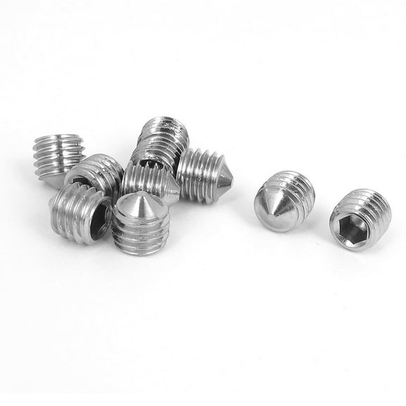 M10x10mm 304 Stainless Steel Cone Point Hexagon Socket Grub Screws 10pcs