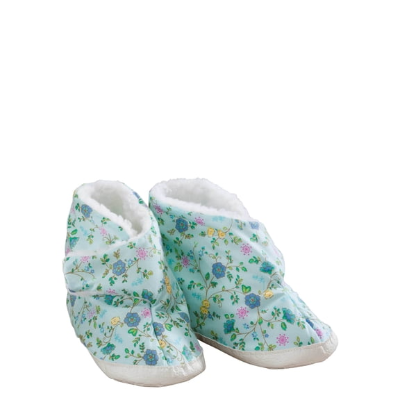 Women’s Edema Poly Sherpa Lined Slippers - Ideal for Edema, Diabetic and Swollen Feet, High Toe Box, Hook and Loop Strap - Size X-Large, Blue Floral