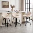 thumbnail image 3 of ONEVOG 25.6" Swivel Counter Stools Set of 3,Linen Upholstered Bar Stools with Full Back,Modern Counter Height Bar Stools with Black Metal Legs for Kitchen Island,Beige, 3 of 11