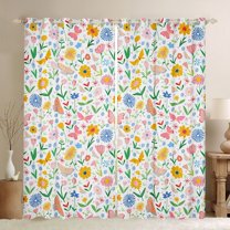 jejeloiu Cute Flowers Blossom Curtains Pack of 2 (42x84 Each),Colorful Floral Butterflies Curtains Blackout,Cartoon Tulip Daisy Bedroom Curtains For Girls Kids,Breathable Home Decor