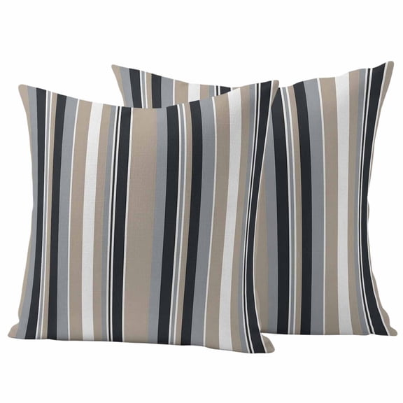 Outdoor Pillow Covers 20 x 20 Inches, Black Grey Brown Striped Waterproof Throw Pillow Cover Set of 2, Modern Stripes Art Farmhouse Decorative Square Cushion Covers for Patio/Tent/Couch/Garden