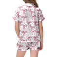 thumbnail image 5 of Gelikeya Pink Puff 2 Piece Outfits for Girls Bow Printed Pajama Set Silk Lapel Button Down Short Sets Cute Preppy Clothing Sets 2-13Y (Kids, 021-Light Pink, 8-9 Years), 5 of 5
