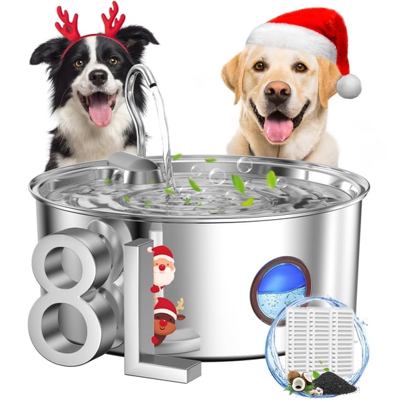 Fuente de agua para perros subteenmate para perros grandes de acero inoxidable de 8 litros