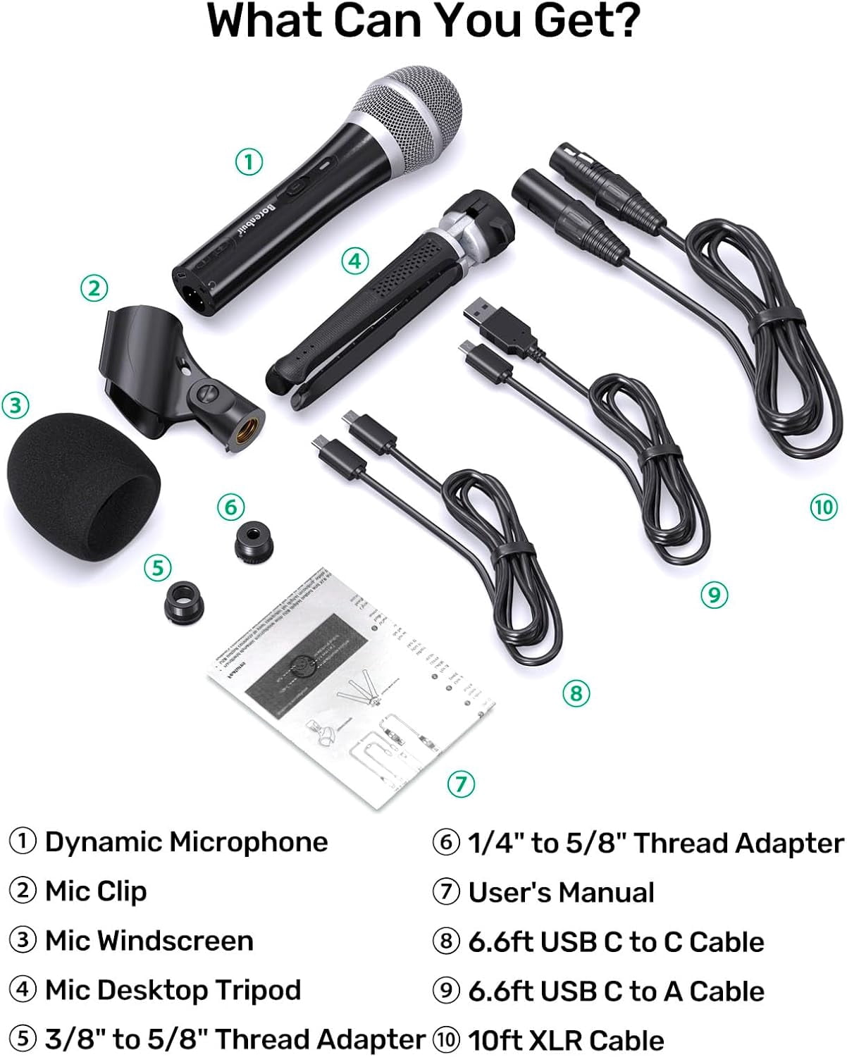 Dynamic Microphone for Audiobook Recording USB XLR Noise Canceling Handheld Mic Kit with Volume Control