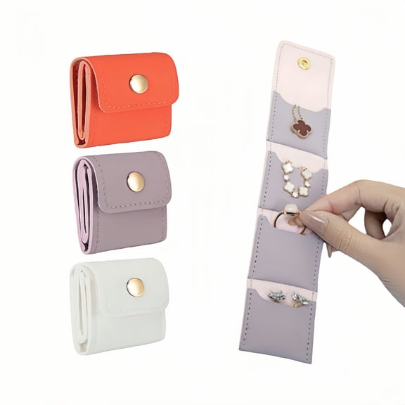 Arsey Mini Travel Jewelry Case, Foldable Organizer Pouch with Snap Buttons Compact Storage for Earrings Rings Necklaces, RWP, 3Pcs