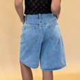 thumbnail image 4 of Ripped Jeans Shorts for Women Summer Elastic High Waisted Denim Loose Wide Leg Long Stretch Denim Baggy Dressy Casual Womens Jorts with Pockets S-XL, 4 of 6