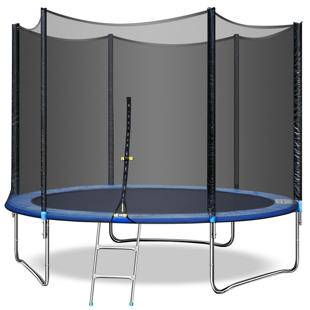 10FT Kids Trampoline w/Safety Enclosure Net, Spring Pad, Ladder , Heavy