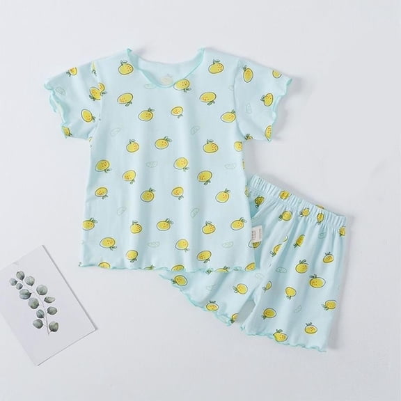 Pretxorve Kids Girls Boys Outfit Set Orange Print Short Sleeve Top Shorts Loungewear 2 Piece Outfits 0-8Y