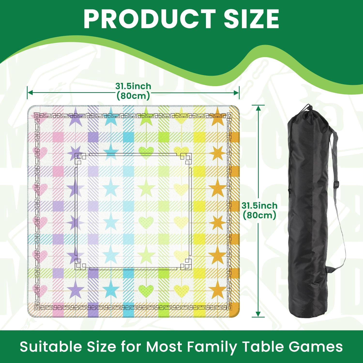 Mahjong Mat 31.5" x 31.5" Abstract Geometric Bold Shapes Vibrant Colors Non-Slip Noise Reduction American Mahjong Tiles Table Cover for Dominoes Poker Card Board Games Gift