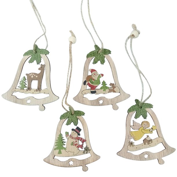 4 Uds. Colgantes de campana de estrella de Navidad, manualidades, regalo de madera para fiesta de Navidad en casa