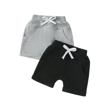 Mevireiy 2 Packs Baby Boy Shorts Solid Plain Casual Shorts Elastic Waist Jogger Shorts,Gray,18-24 Months