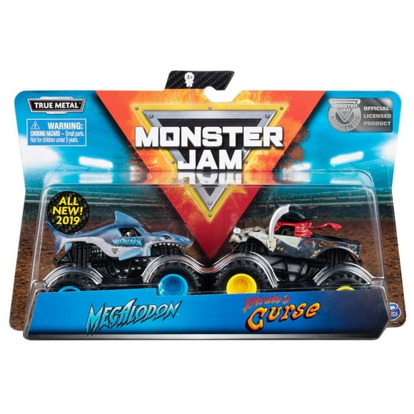 Monster Jam, Official Megalodon vs. Pirate’s Curse Die-Cast Monster Trucks, 1:64 Scale, 2 Pack