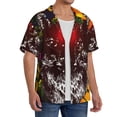 thumbnail image 2 of Pofeuu Wolf With Wildflowers Print Mens Casual Short Sleeve Shirts Beach Summer Spread Collar Pocket Tops Men's Casual Short-sleeved Shirt-Small, 2 of 5