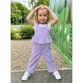 thumbnail image 4 of BemeyourBBs Toddler Baby Girls Striped Overall Romper Cute Infant Baby Girl Summer Clothes Stripe Print Sleeveless Ruffled Wide Legs Long Pants One Piece Jumpsuit, 4 of 9