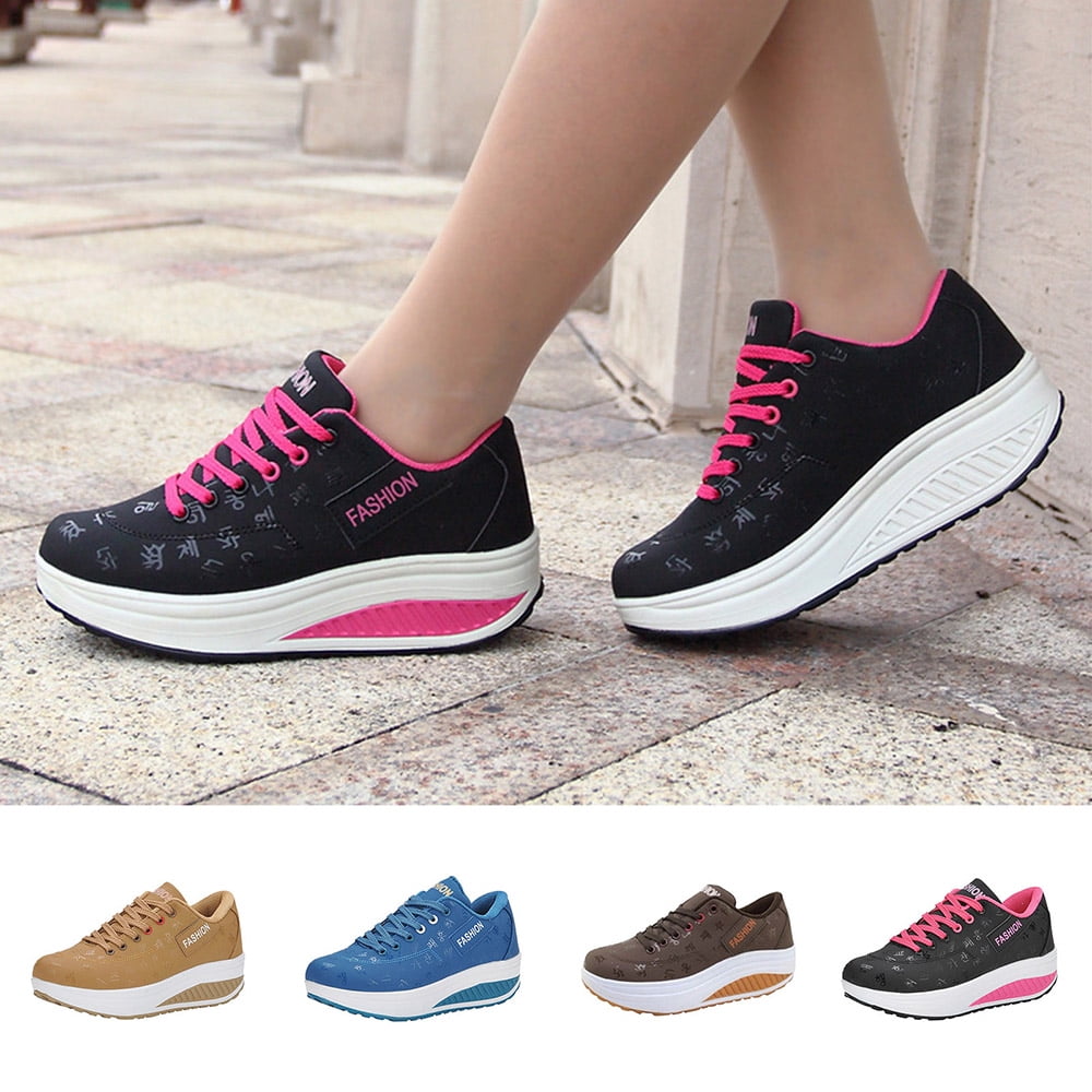 Women's Fashion Sneakers Casual Work Shoes Non Slip Running Shoes Athletic Sneakers Thick Soled Sports Walking Shoes Black Size 6