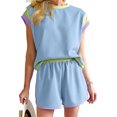 thumbnail image 4 of Casual Two-Piece Set: Cap Sleeve T-Shirt and Elastic Waist Shorts in Blue, 4 of 7