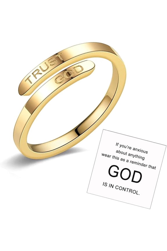 Trust God Cross Ring For Women, Silver Faith Over Fear Inspirational Rings Christian Adjustable Encouragement Thumb Jewelry To Daughter Granddaughter Gift