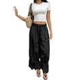 thumbnail image 2 of Women Linen Lace Trim Long Bloomers Pants Ruffle Victorian Vintage Pantaloons Summer Beach Travel Vacation Pants Black L, 2 of 6