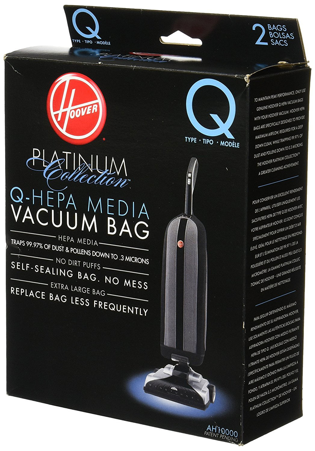 UH30010COM Vacuum Bags for Hoover Type Q HEPA Platinum 9 Allergen AH10000 