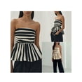 thumbnail image 4 of Michellecmm Women's Strapless Peplum Tops Stripe Print Ruched Backless Cropped Bubble Bandeau, 4 of 6