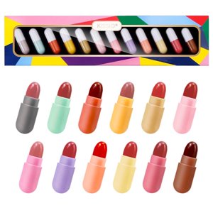 KISSIO Lipstick Set 12 Colors Mini Matte Lipstick Lip Capsules Waterproof Long Lasting Mini Capsules Lipstick 2.33 Oz
