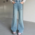 thumbnail image 3 of XEGLSBU Jeans for Girls 12-14 Denim Girls Denim Bottom Pants with Handmade Bow Applique and Rhinestone Embellishment Casual Wear Blue Size 13-14 Years, 3 of 7