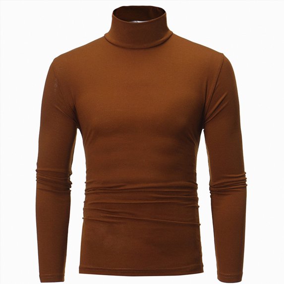 TAmten Men's Turtleneck Undershirt Soft Breathable Fabric Long Sleeve Layering Tee Under Dress Shirts Essential Basics(Coffee,L)