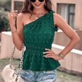 thumbnail image 4 of Blusa de un hombro Top sin mangas Dobladillo con volantes Blusa de jacquard con cintura fruncida elástica Camisa, 4 of 8