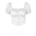 thumbnail image 1 of Kmbangi Women?s Puff Sleeve Solid Color Lace-Up Exposed Navel T-shirt, 1 of 5