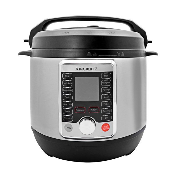 Olla a presión eléctrica KINGBULL 12 en 1, olla de cocción lenta, arrocera, vaporera, salteadora, yogurtera y calentador, programas de un solo toque, compatible con bricolaje, acero inoxidable/negro (
