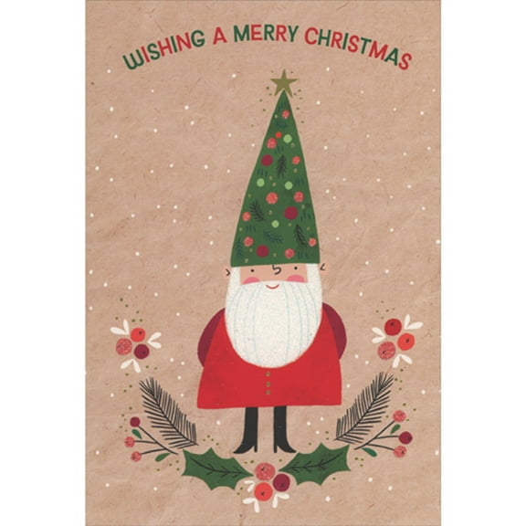 Pictura Santa Gnome with Sparkling Beard and Tree Hat Christmas Card for Dad