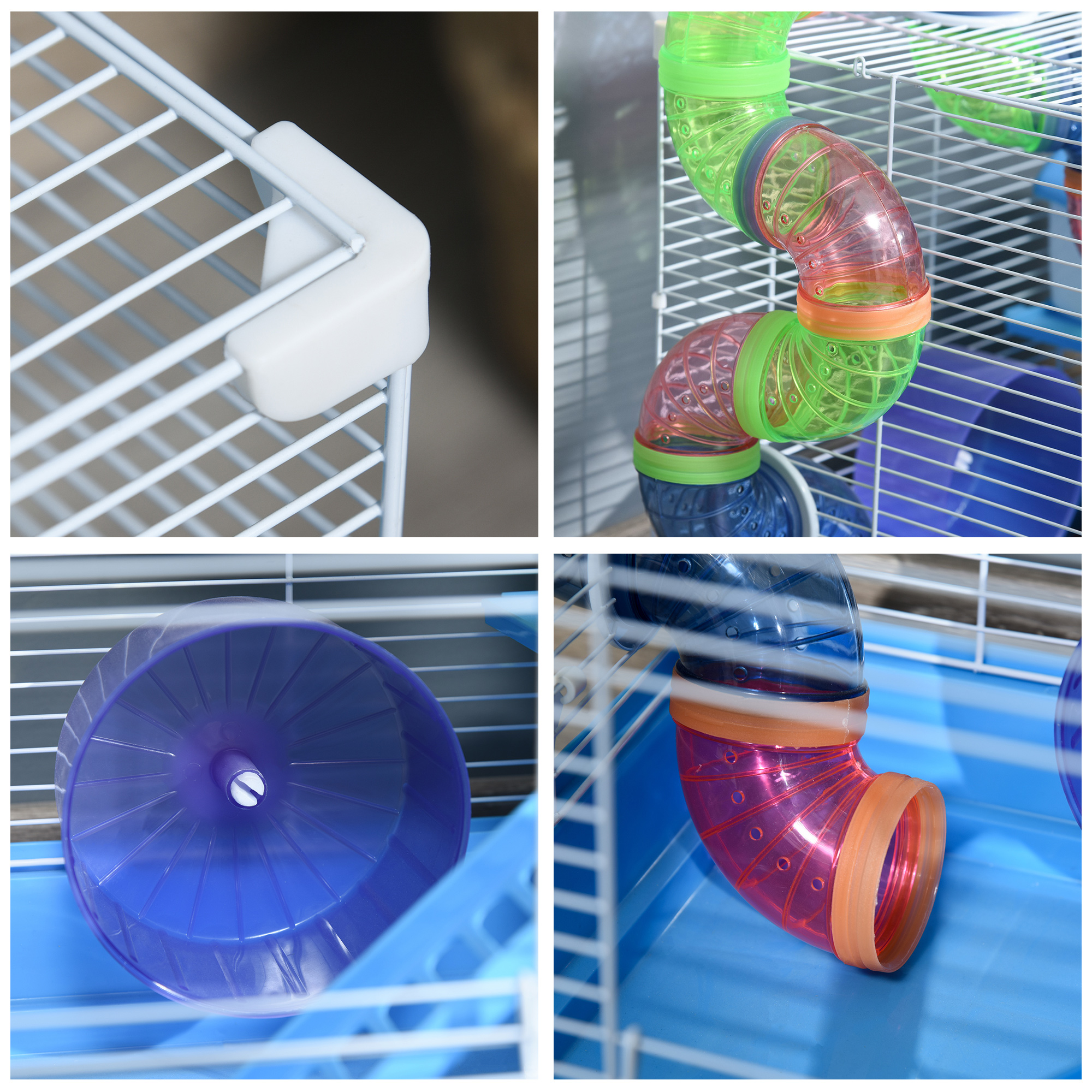 Pawhut 2-Level Hamster Cage Gerbil House Habitat Kit Small Animal Travel Carrier with Exercise Wheel, Play Tubes, Water Bottle, Food Dishes, & Interior Ladder - image 3 of 10