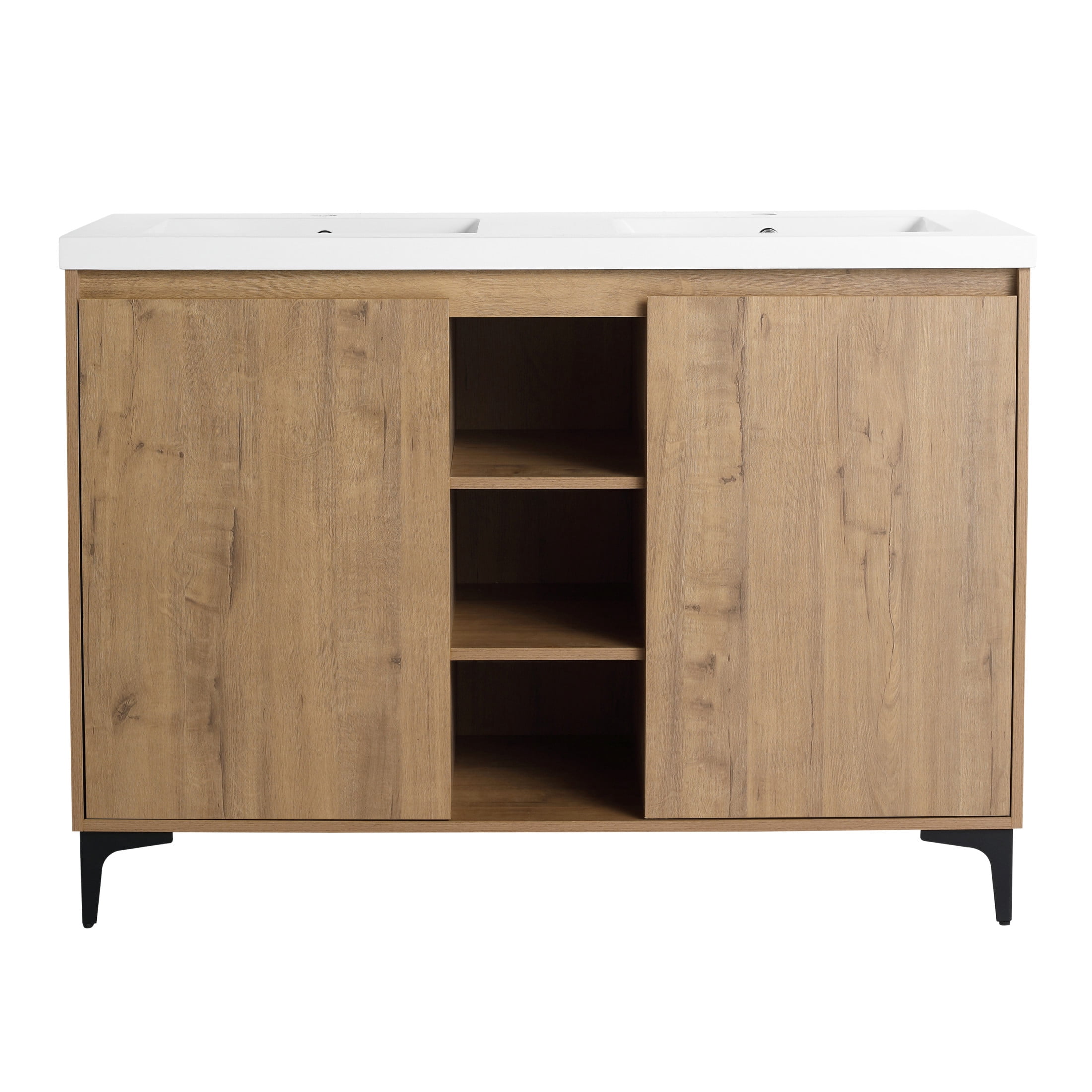 Noble House 48" Freestanding Bathroom Vanity, Double Resin Sinks, Soft-Close Doors, Adjustable Shelves, Imitative Oak