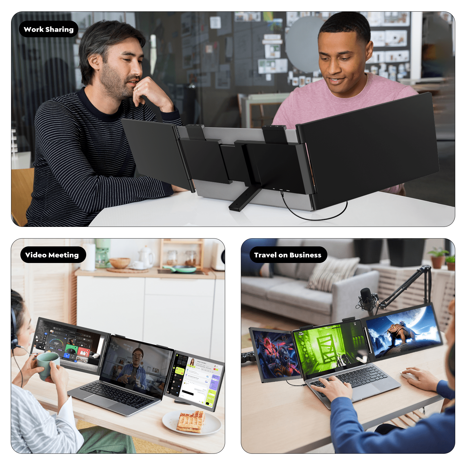 Dual Laptop Screen Extender, 14 Inch FHD 1080P IPS Portable Monitor for 13 to 16.5-Inch Displays, USB-C Plug and Play, Compatible with Windows/Mac/Android/Switch/PS5/Xbox