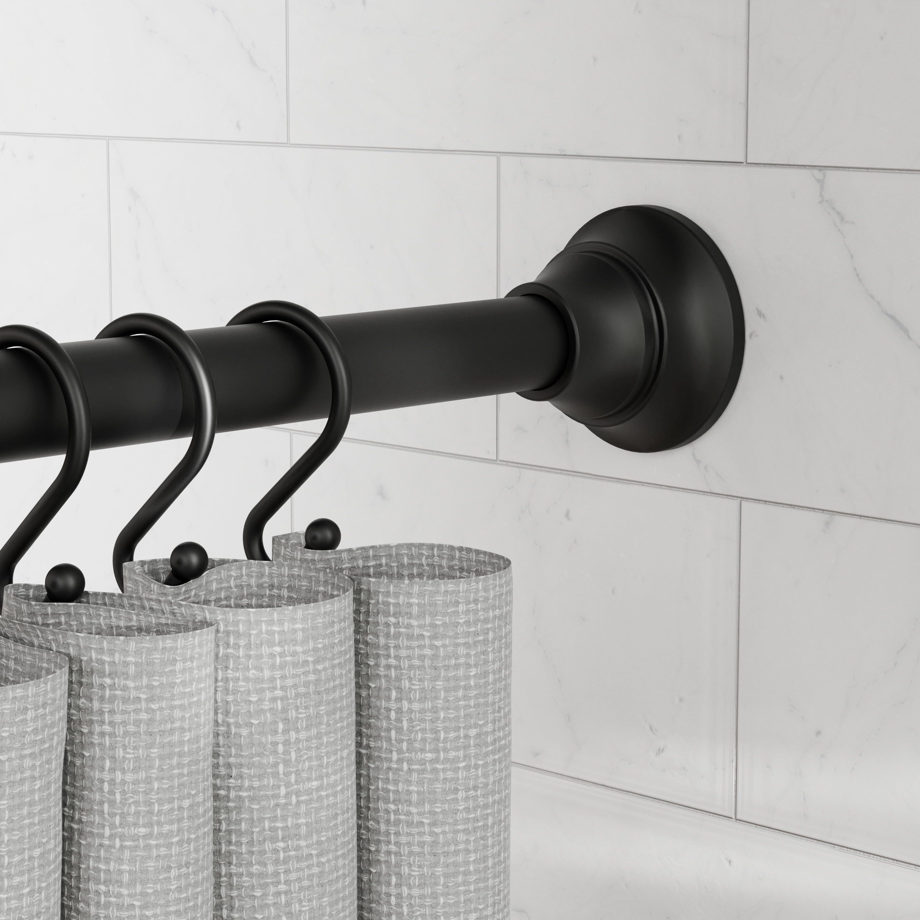 Better Homes & Gardens Wave Finial No Rust 43” to 72” Adjustable Tension Shower Curtain Rod, Black