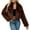 Coffee, variant on Women's Cropped Faux Fur Jacket Fuzzy Open Front Lapel Jacket Winter Warm Outwear Jacket Hot Pink M