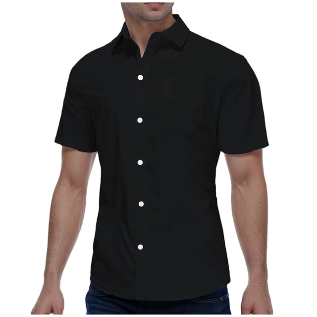 Men's Button Sleeve Lapel Short Sleeve Shirt - Polyester, Business Casual, Solid Color, Comfort Fit