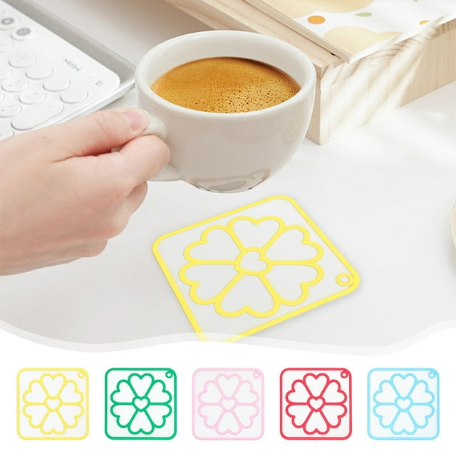 Heat Resistant Non-Slip PVC Placemat 3.94×3.94in | Durable Dining Table Mat | Easy-Clean Cup & Dish Coaster | 1-Piece Set | Yellow Green Pink Red Blue