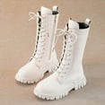 thumbnail image 2 of Tkrady Girls Knee High Leather Boots Round Toe Lace Up Boots with Low Heel Lug Sole for Little Big Kids, 2 of 5