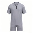thumbnail image 4 of hotojiny Men's Summer Beach Outfits 2 Piece Sweatsuits Big and Tall Golf Shirts 1/4 Zip Top and Shorts Vacation Texture Sets(Gray,X-Large), 4 of 5