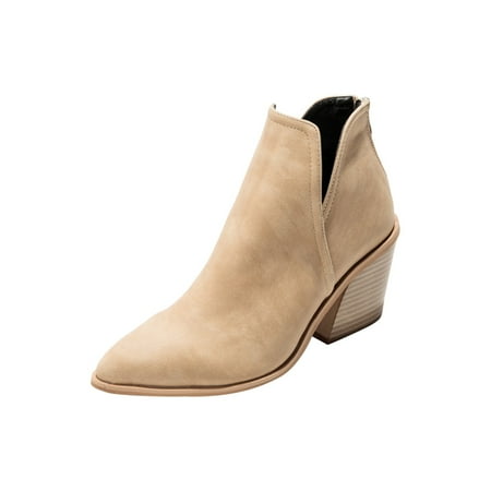 

Women Chunky High Heel Bootie Winter Warm Snake Pattern Leopard Lightweight Slip On Pointed Toe Casual Solid Color Ankle Boots Beige Boots women size 9.5