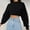 Black, variant on DONDPO Women Hoodies Pullover Women's Solid Color Pullover Sweatshirt Slim Short Crop Tops Crewneck Blouses Women's Long Sleeve Tops Womens Shirts Casual