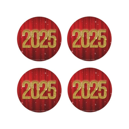 

Honeii Happy New Year 2025 F Print Leather Coaster Set of 4 Ideal for Safeguarding Your Furniture from Drinks Spills and Effortless Cleanup-Round Shape