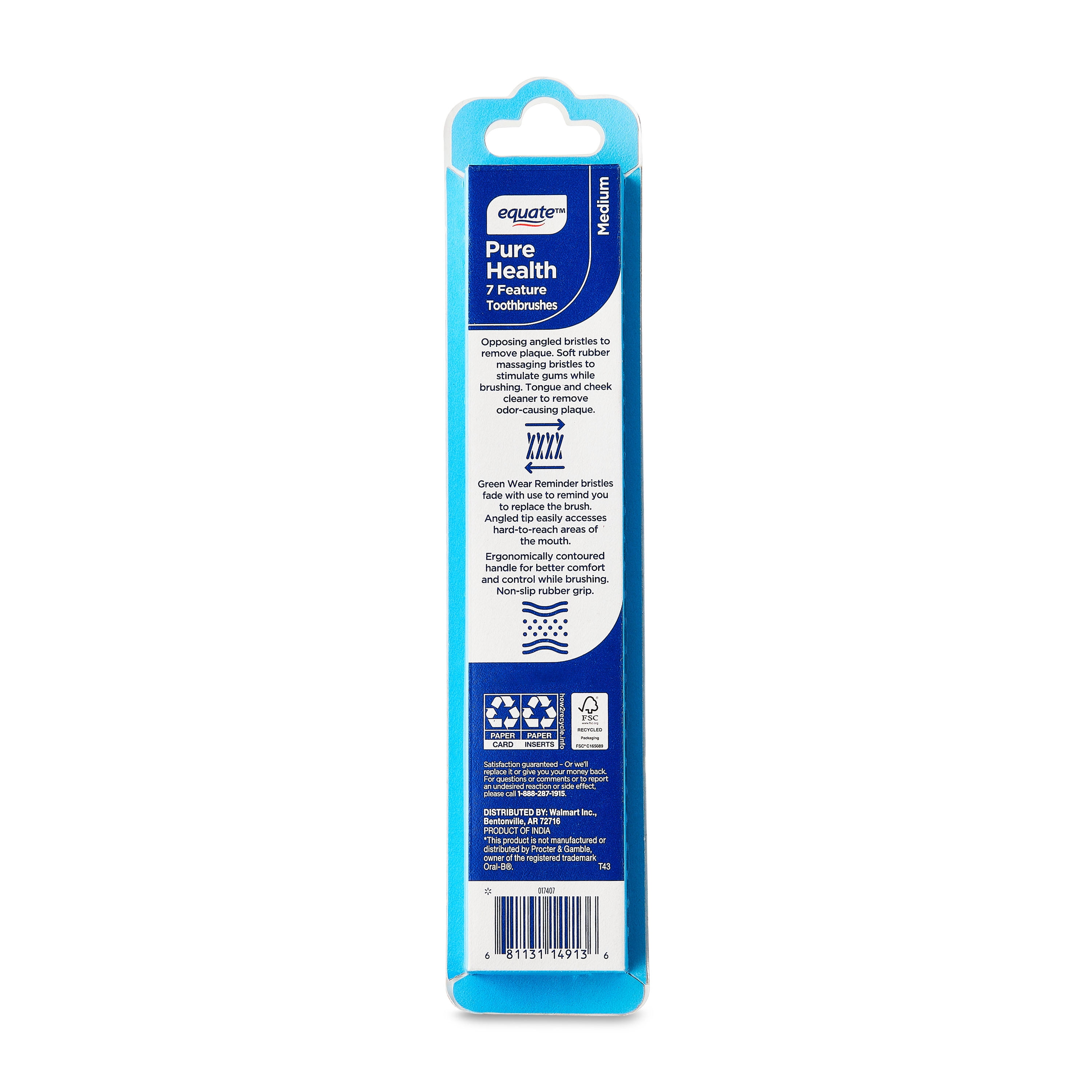 (3 pack) Equate, Xtreme Multipro, Pure Health, Adult, Manual, Medium Toothbrush, 2 Count