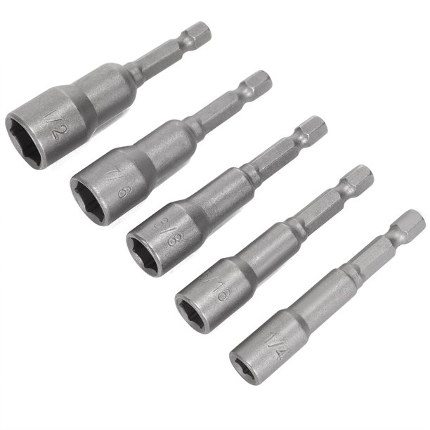 Xtremepowerus 5pcs Impact Ready Magnetic Nut Driver Bit Set Sae 1 4 To 1 2 1 4 Inch Hex Shank Walmart Com Walmart Com